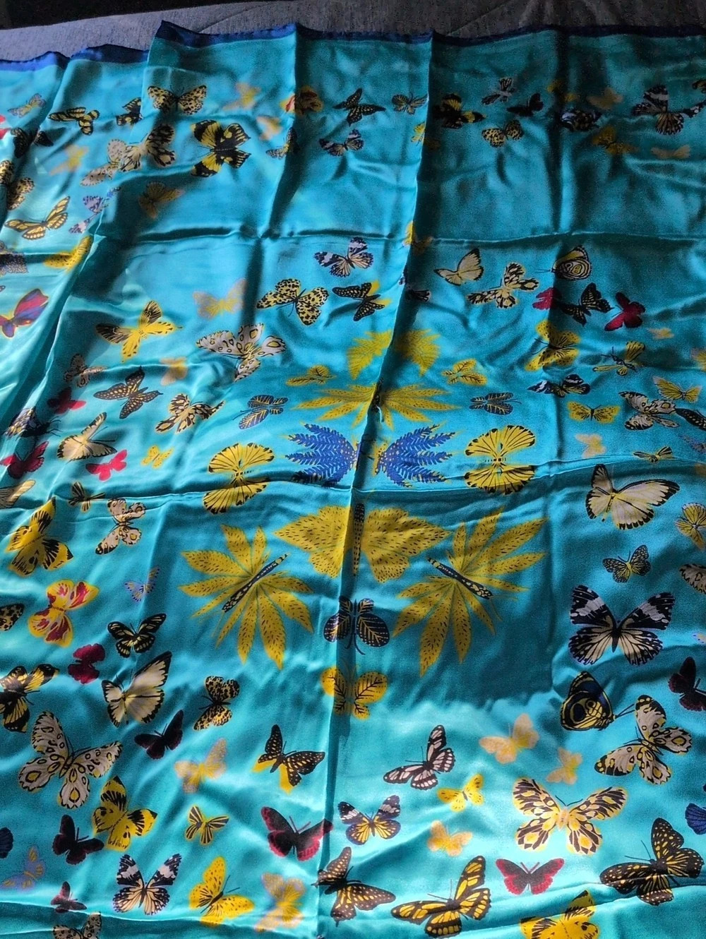 Silkiebamboo Silk Scarf Butterfly Print Blue & Yellow NWT
